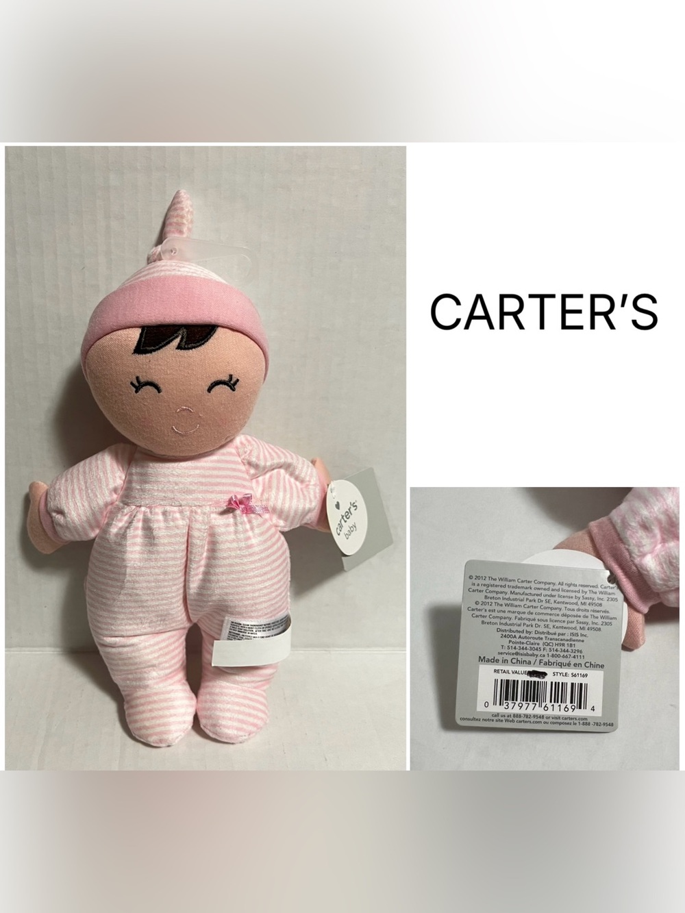 CARTER’S - NWT - INFANT GIRLS PINK DOLL PLUSH RATTLE TOY